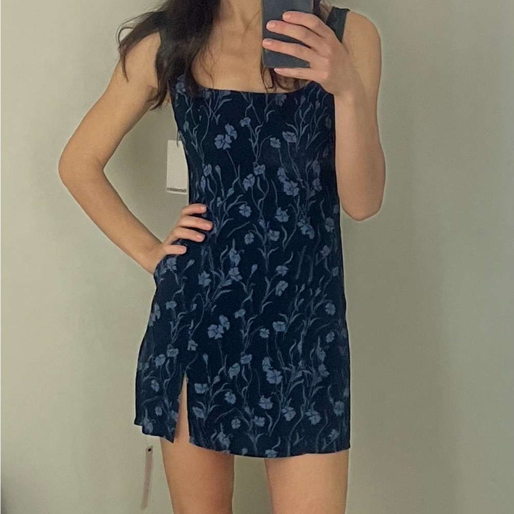 Reformation Navy Floral Mini Dress